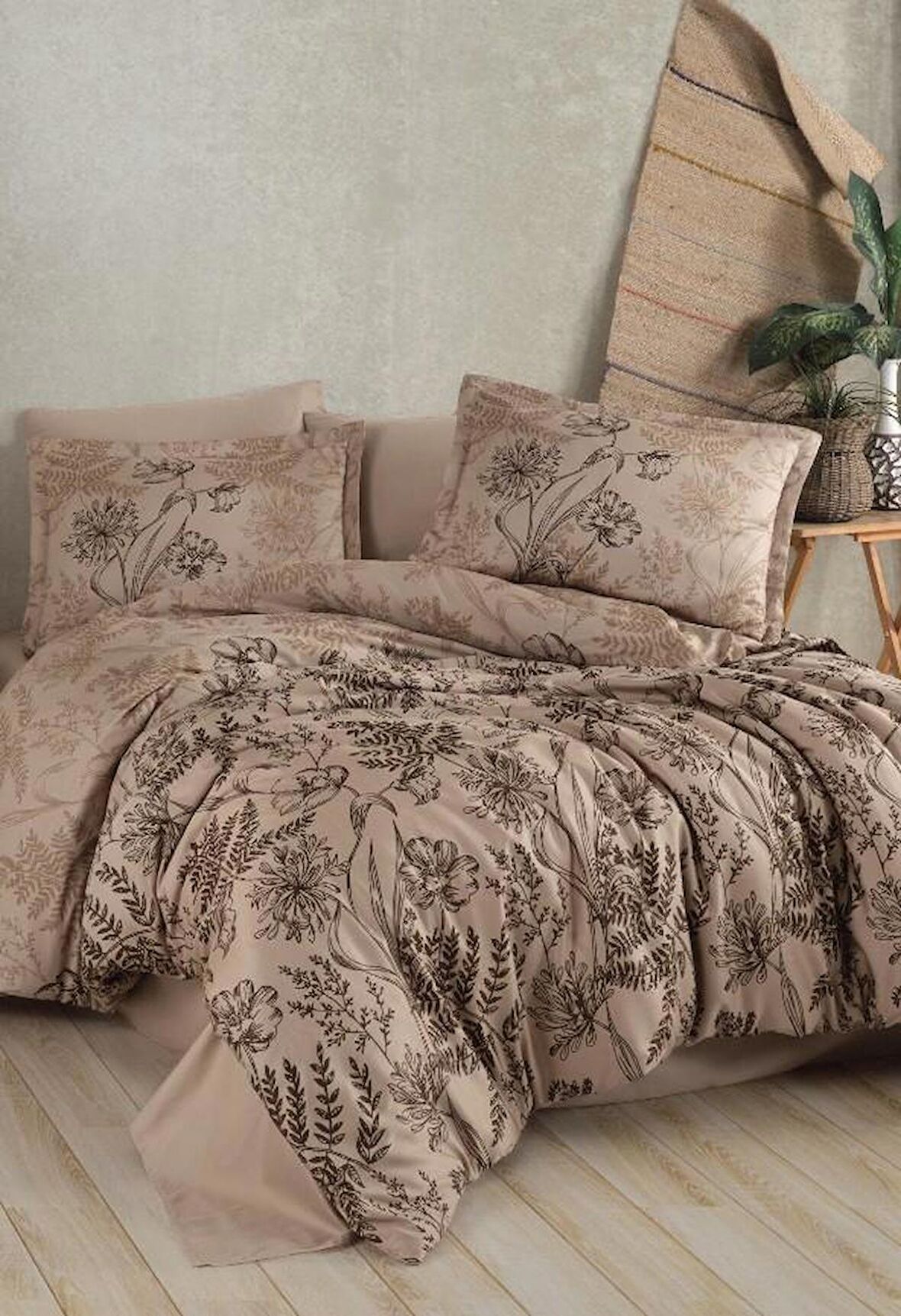 Nishev Saten Çift Kişilik Nevresim Takımı Le Pala V1 - Kahve