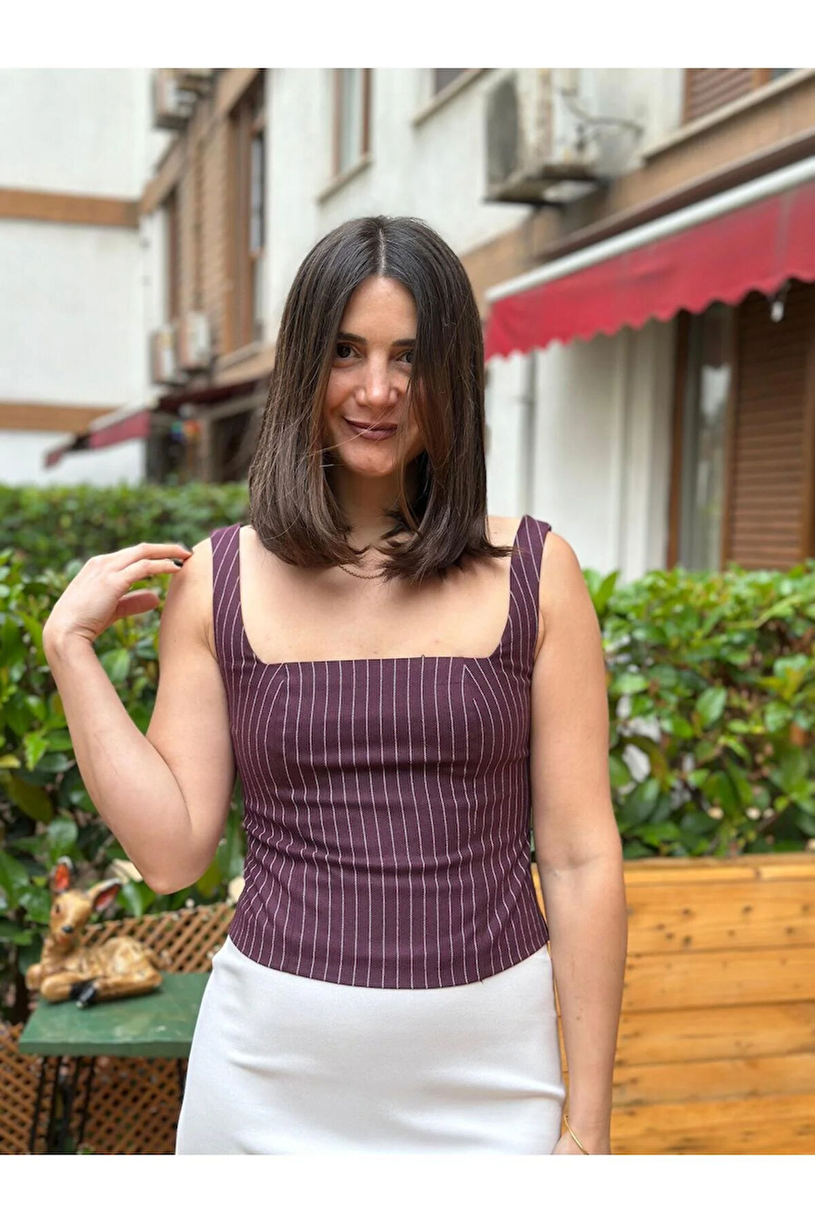 Kalın Askılı İnce Çizgili Fit Bluz