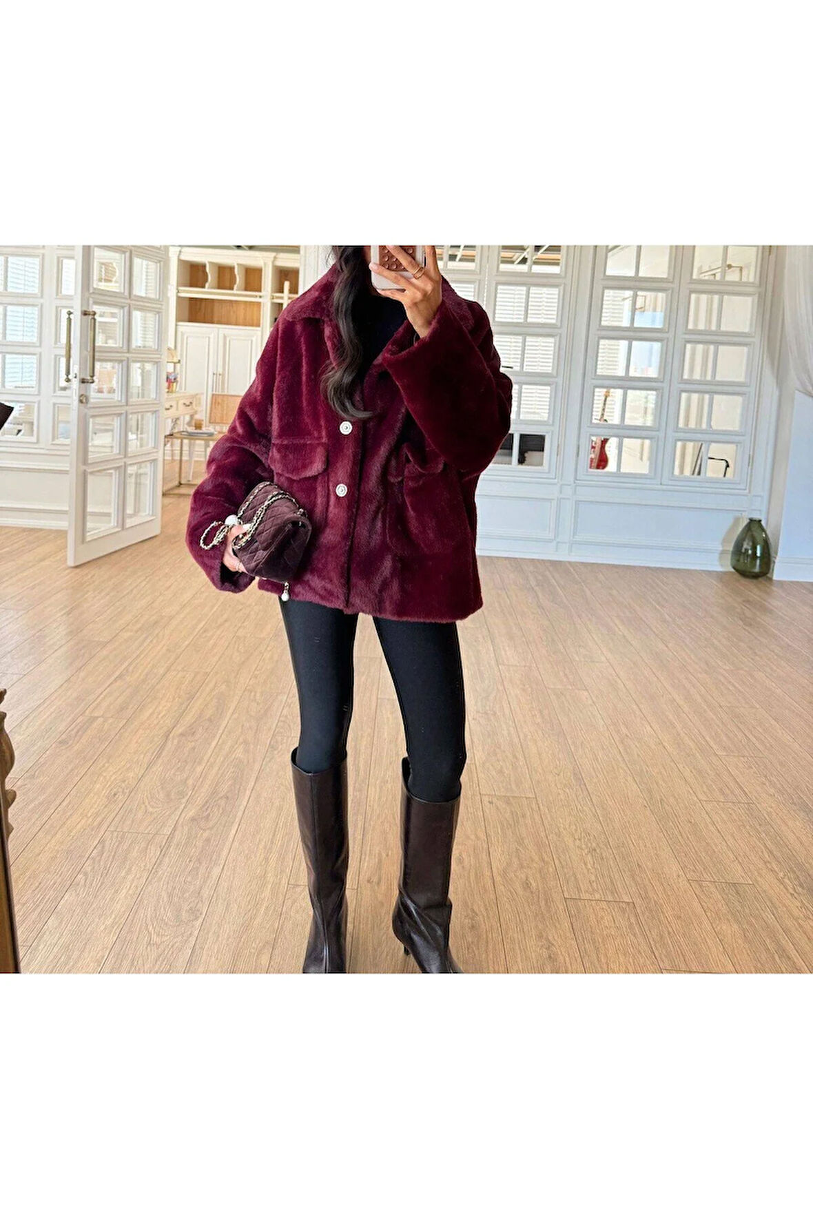 Kadın Torba Cepli Peluş Ceket