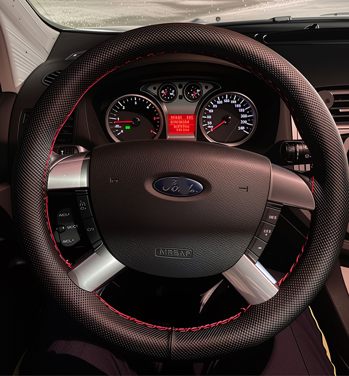 DİKİŞLİ DİREKSİYON KILIFI NOKTALI DERİ KIRMIZI DİKİŞLİ FO.R.D CONNECT FOCUS BU DİREKSİYON İÇİN