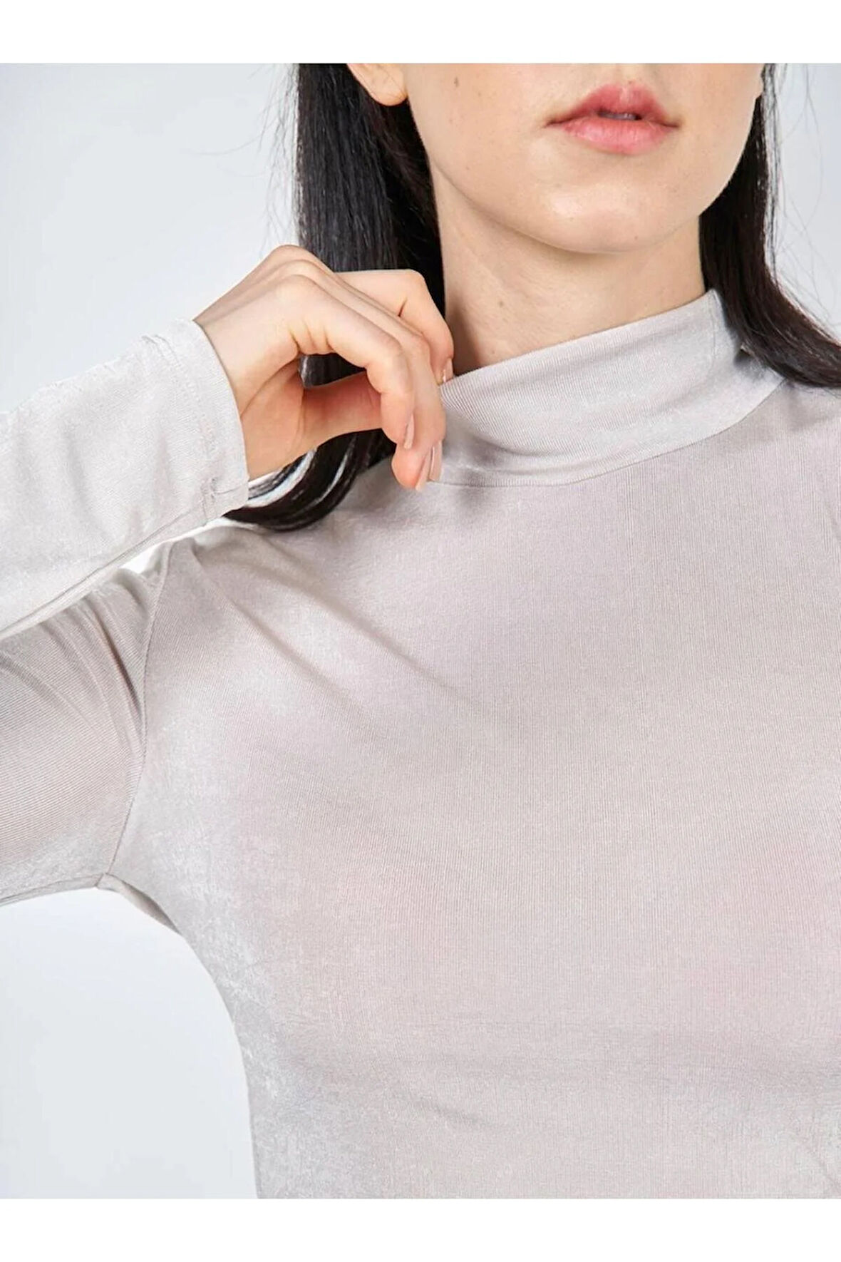 Gri Yüksek Yaka Likralı Triko