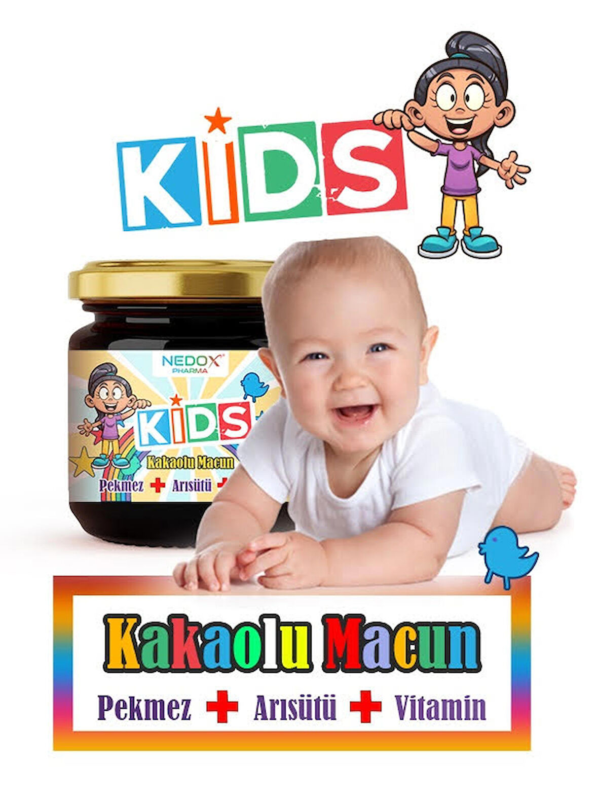 Kids Çocuklar Için Özel - Arı Sütü, Pekmez, Bal Ve Vitamin Katkılı Kakaolu Macun