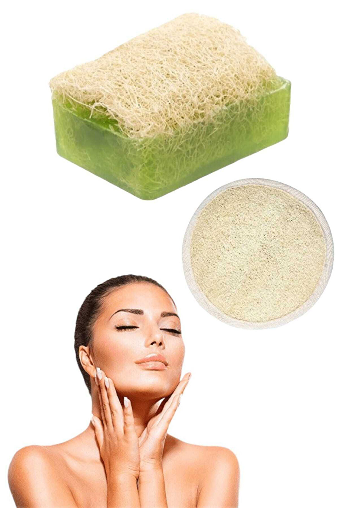 2'li Doğal Set Kabak Lifli Avokado Sabun Peeling Bakım Sıkılaştırma Akne Temizleme Lifli Yüz Pedi