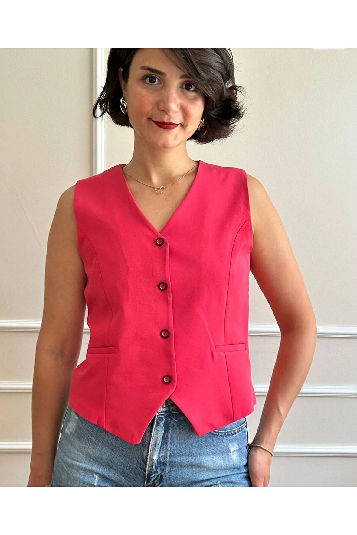 Kadın Şeker Pembe Kısa Yelek