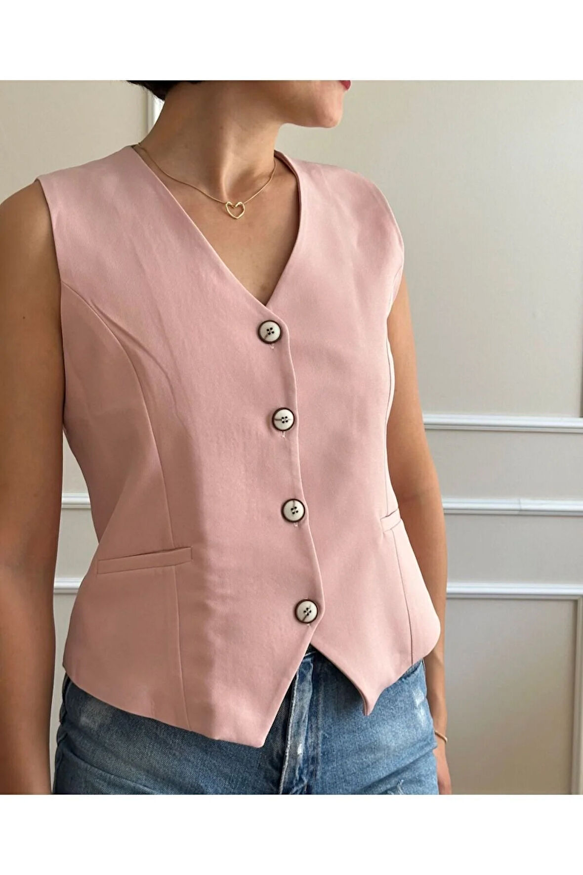 Kadın Pudra Pembesi Kısa Yelek