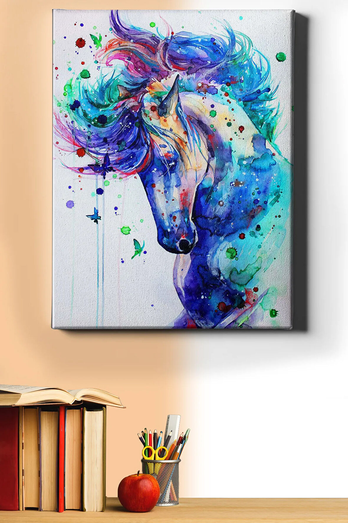 Sayılarla Boyama Seti Kasnaklı Soyut Mavi At 60 X 75 Cm