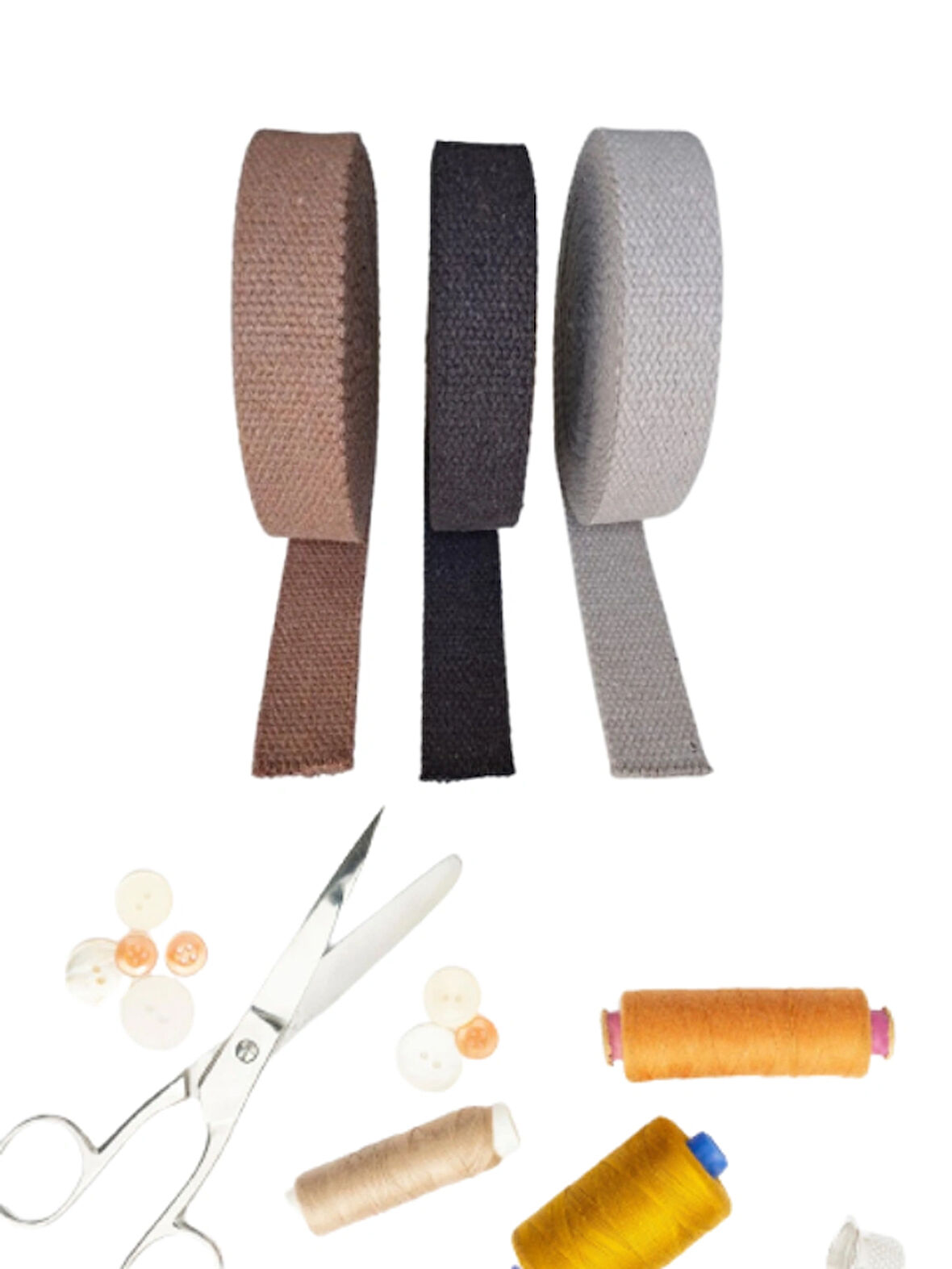 Dar Dokuma Toprak 3'lü Renk Seti (Koyu Kahve-Sütlü Kahve-Ham) 2,5 CM X 1 MT Pamuklu Kolon Kayış