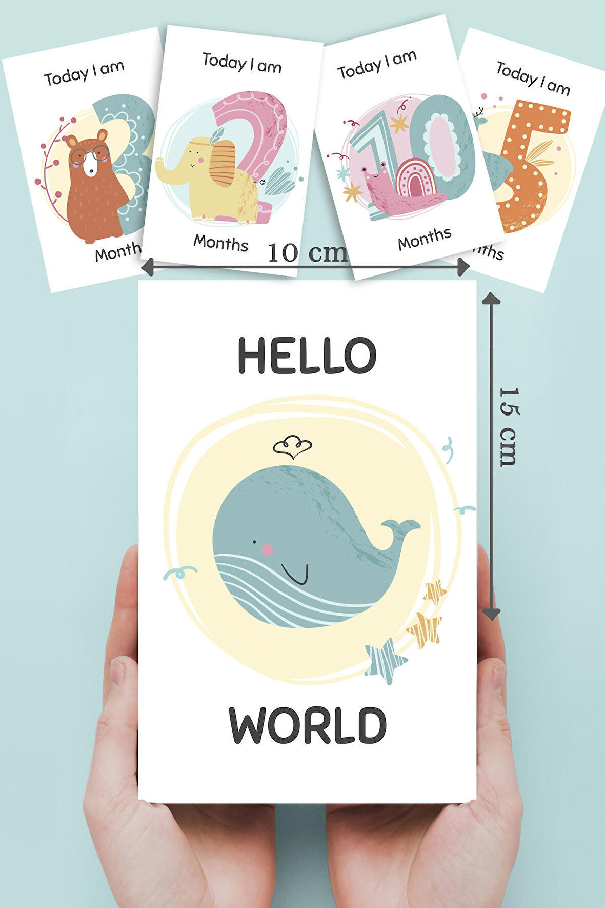 İngilizce Yenidoğan Bebek Aylık Fotoğraf Çekim Anı Kartı Baby Girl Hello World Milestone Cards