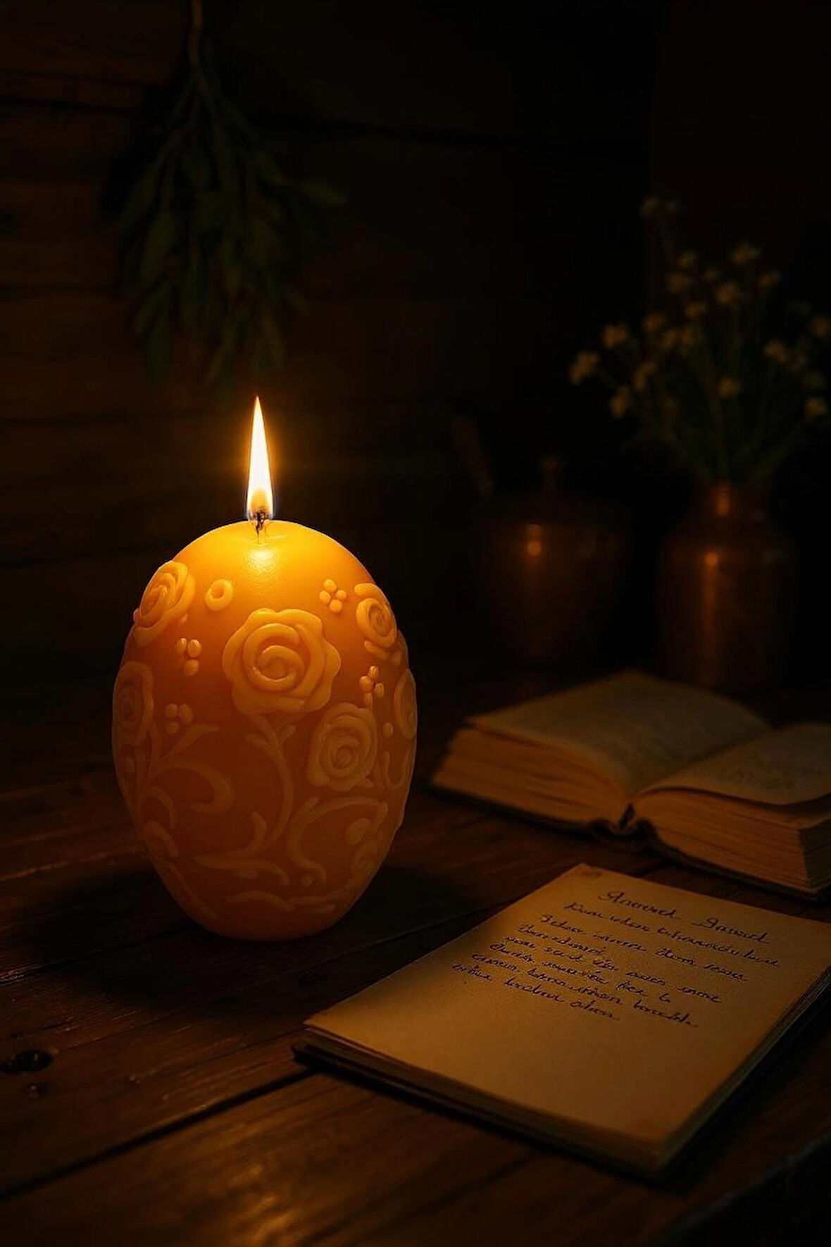 NEFHA CANDLE Hediyelik Çiçek Kabartmalı Paskalya Yumurtası Balmumu Mum