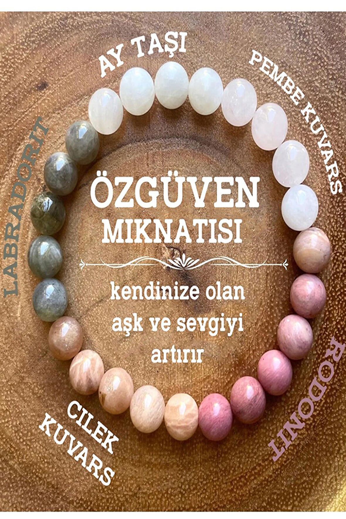 Özgüven Mıknatısı Hakiki Doğaltaş Bileklik (Ay Taşı ,Rodonit ,Pembe Kuvars,Çilek Kuvars, Labradorit)