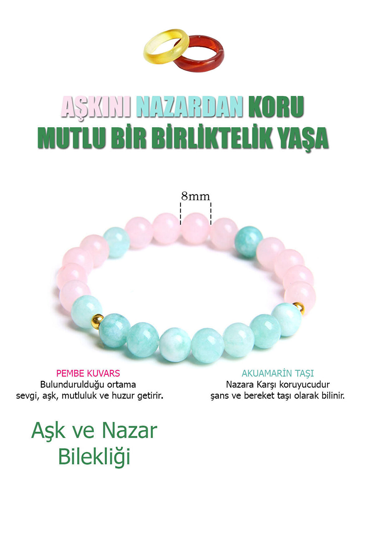 Doğal Taş Aşk ve Nazar Bilekliği  ( Akik Yüzük Hediyeli )