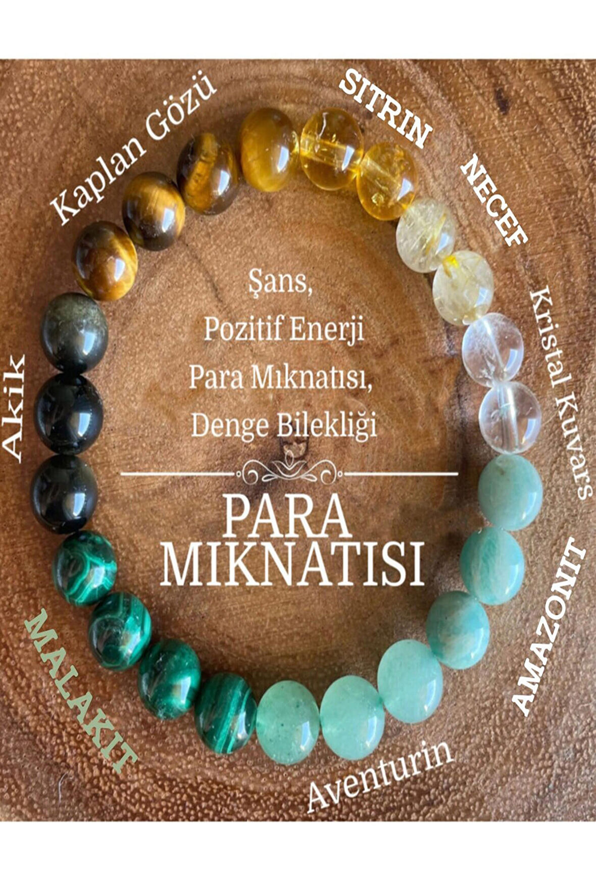 Para Mıknatısı Hakiki Doğaltaş Bileklik Kaplan Gözü,sitrin,kristal Kuvars,amazonit,malakit, Hematit