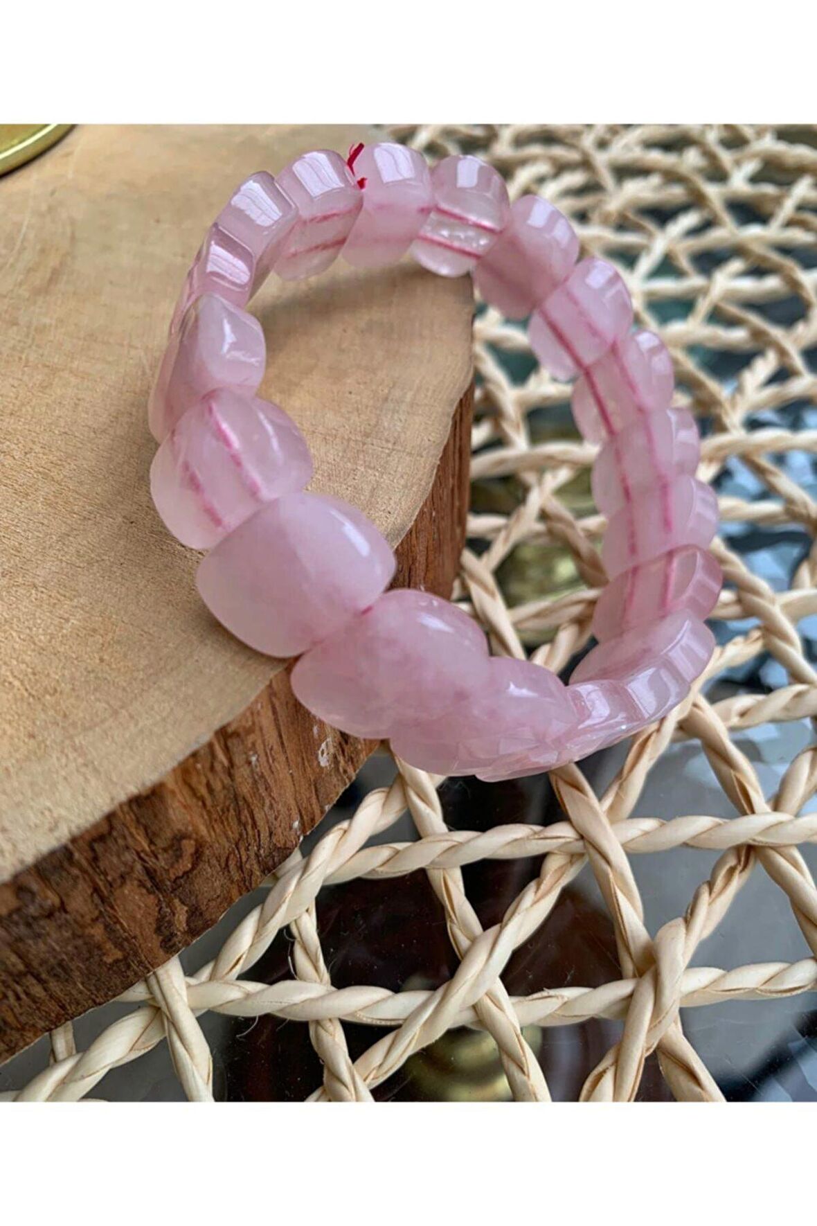 Özel Kesim Pembe Kuvars Bileklik