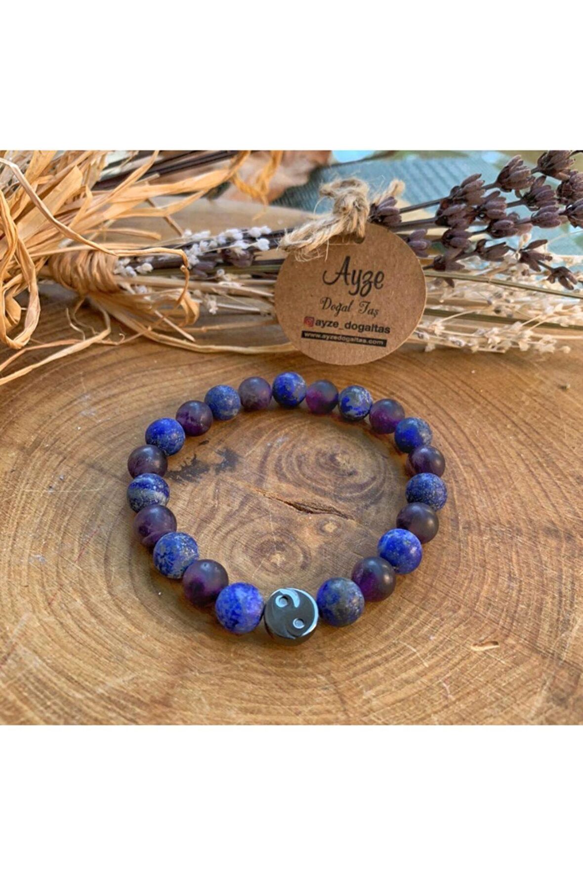 Mat Ametist, Mat Lapis Lazuli , Hematit Yin-yang Figürlü Bileklik