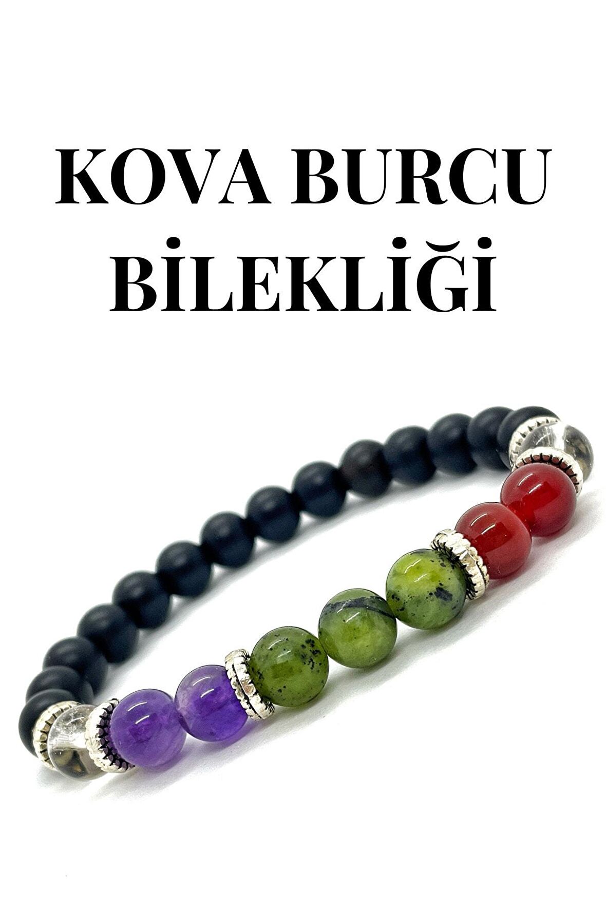 Doğaltaş - Kova Burcu Bileklik - Ametist - Yeşim Taşı - Akik - Kristal Kuvars - Doğaltaş Bileklik