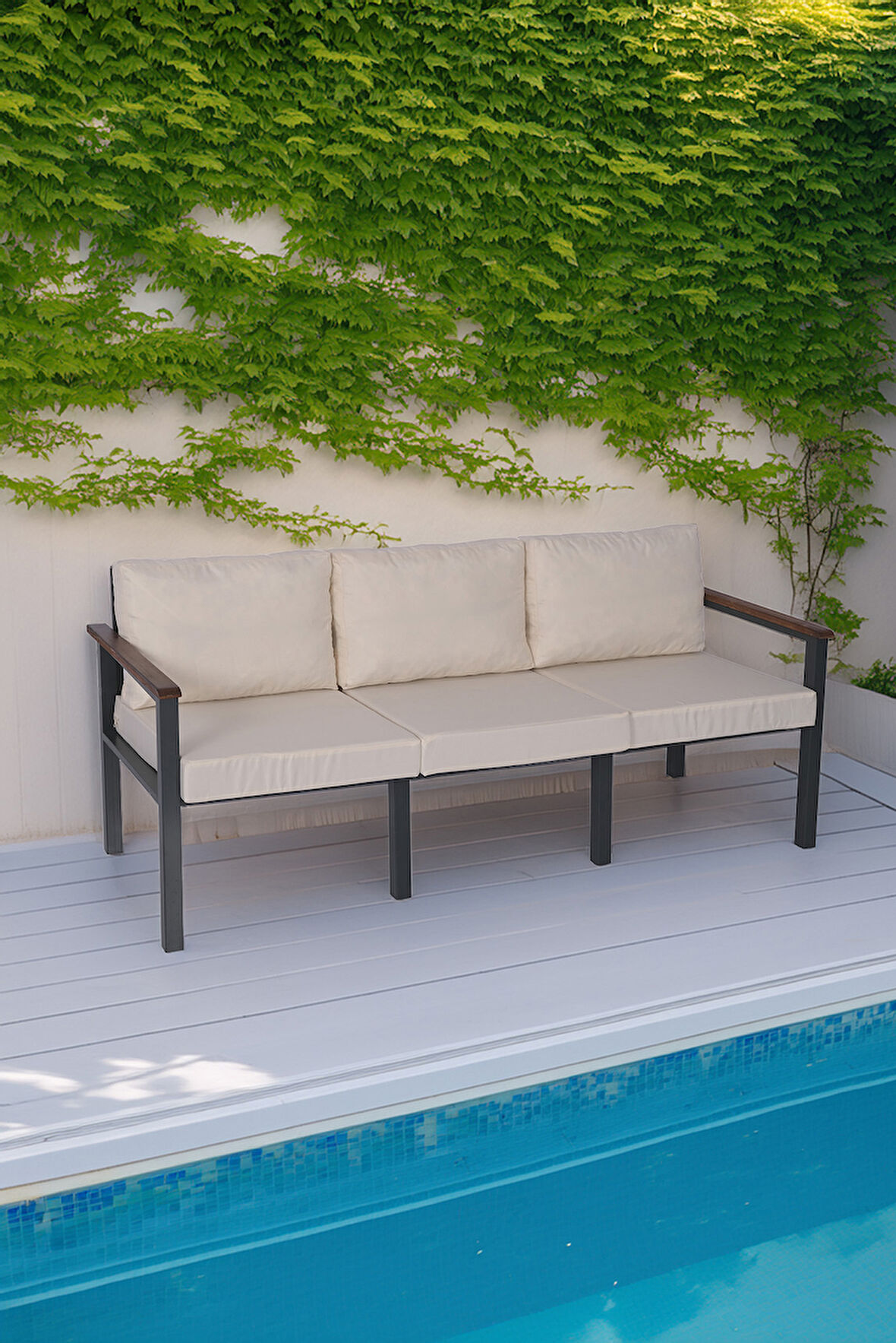 NEOKAS Balkon Mobilyası, Metal Oturma Grubu, Balkon Seti, Kafe Koltuğu, Teras Takımı, 1 Üçlü Koltuk