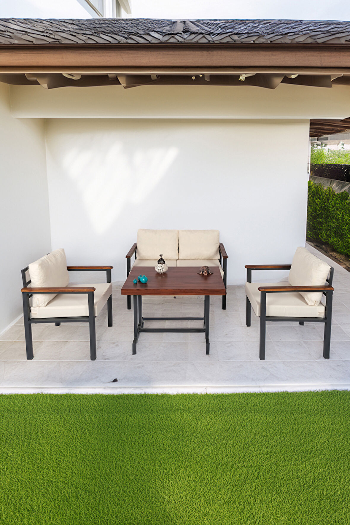 NEOKAS Balkon Mobilyası, Metal Oturma Grubu, Balkon Seti, Kafe Koltuğu, Teras Takımı,  1 + 1 + 2 + M