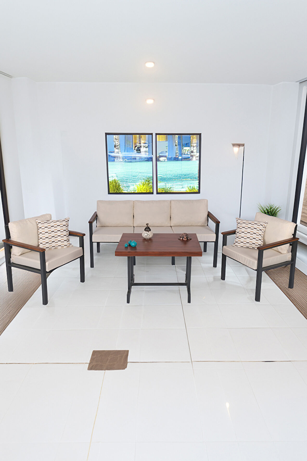 NEOKAS Balkon Mobilyası, Metal Oturma Grubu, Balkon Seti, Kafe Koltuğu, Bekleme Alanı Koltuğu,  1 + 1 + 3 + M