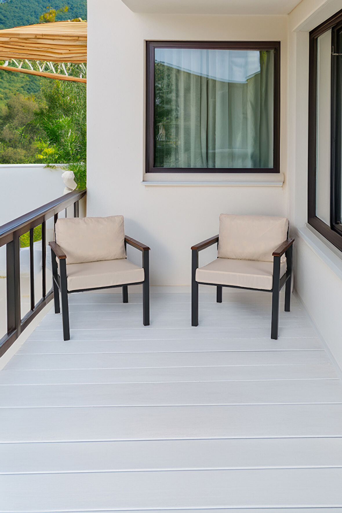 NEOKAS Balkon Mobilyası, Metal Oturma Grubu, Balkon Seti, Kafe Koltuğu, Teras Takımı, 2 Tekli Koltuk