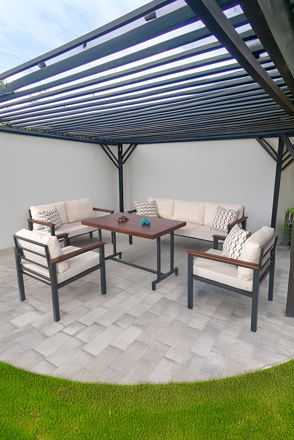 NEOKAS Metal Bahçe Takımı, Balkon Seti, Kafe Koltuğu, Bekleme Alanı Koltuğu, Oturma Grubu 1 + 1 + 2 + 3 + M