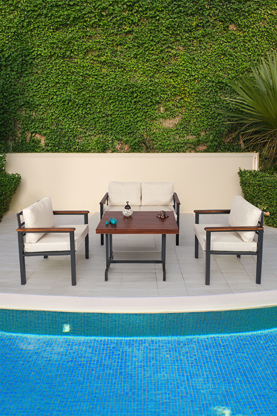 NEOKAS Balkon Mobilyası, Metal Oturma Grubu, Balkon Seti, Kafe Koltuğu, Bekeleme Alanı Koltuğu,  1 + 1 + 2 + M