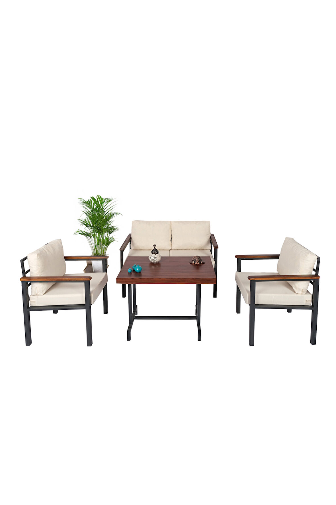 NEOKAS Balkon Mobilyası, Metal Oturma Grubu, Balkon Seti, Kafe Koltuğu, Bekleme Alanı Koltuğu,  1 + 1 + 2 + M