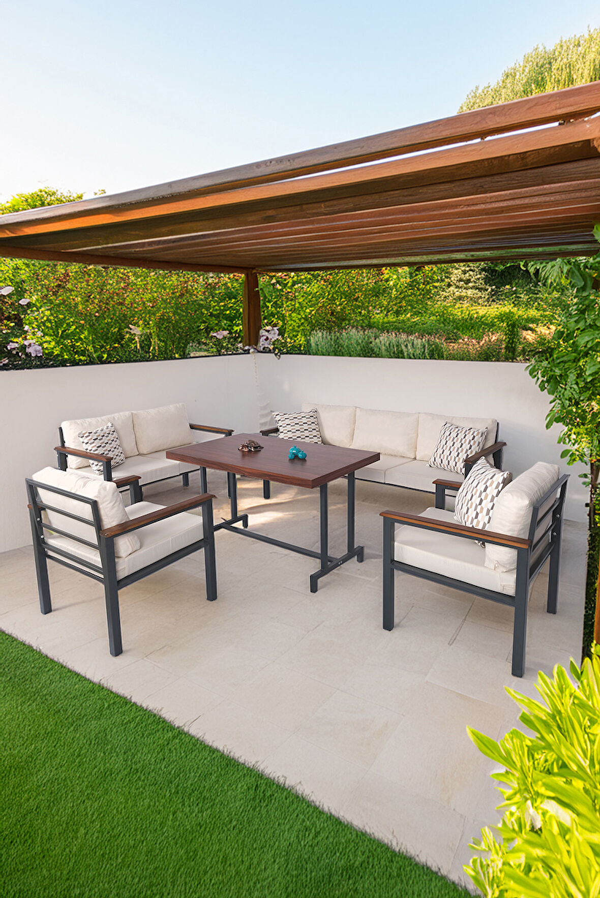 NEOKAS Metal Balkon Seti, Bahçe Takımı, Kafe Koltuğu, Bekleme Alanı Koltuğu, Oturma Grubu 1 + 1 + 2 + 3 + M