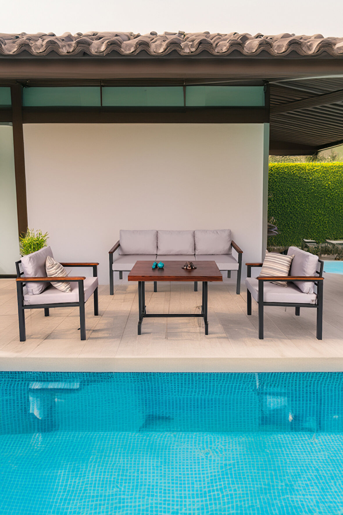 NEOKAS Bahce Mobilyası, Modern Balkon Mobilyası, Kafe Oturma Takımı, Teras Koltugu, 1+1+3+M