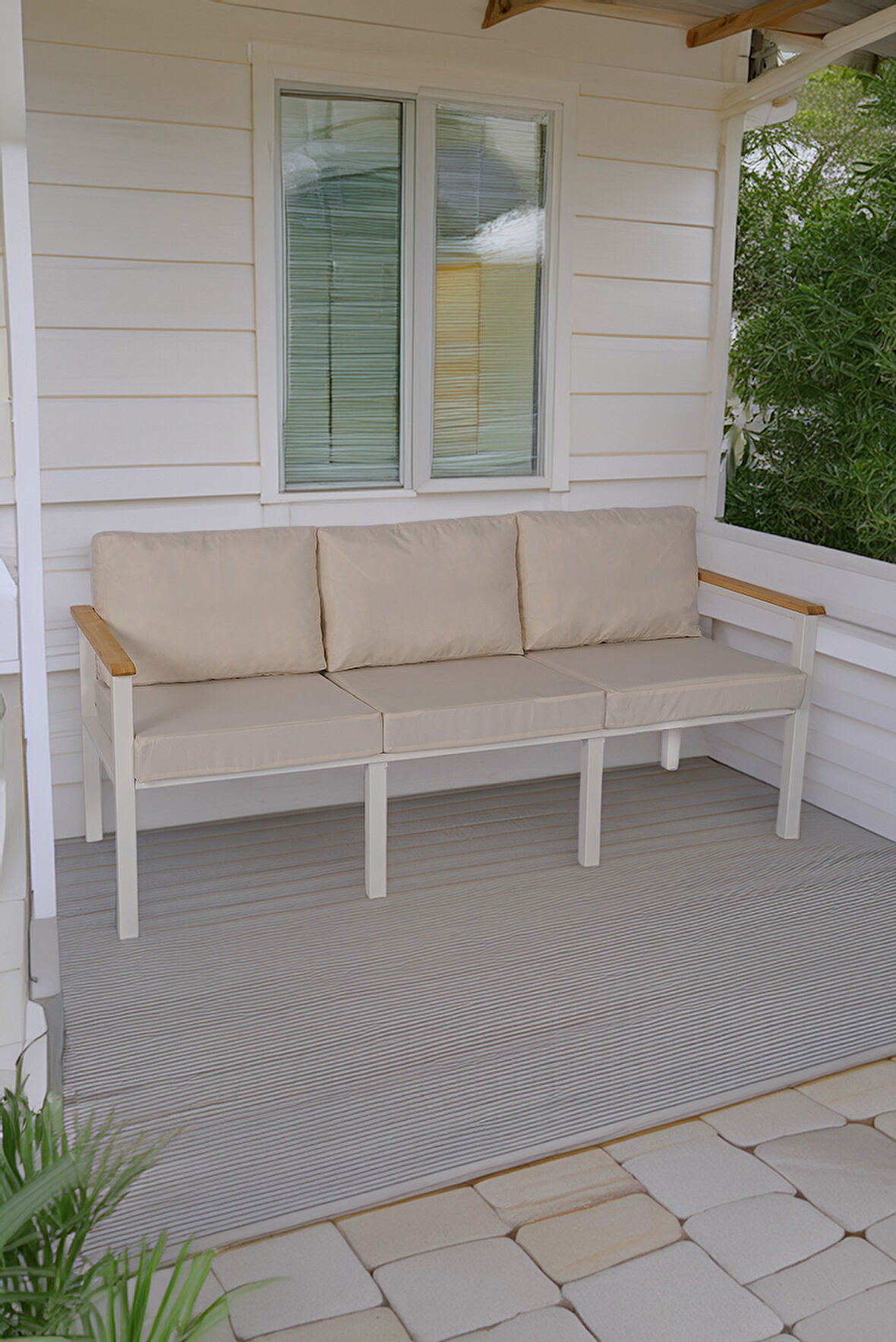 NEOKAS Metal Bahçe Oturma Grubu, Balkon Takımı, Kafe Koltuğu, Bekleme Alanı Koltuğu, 1 Adet Üçlü Koltuk