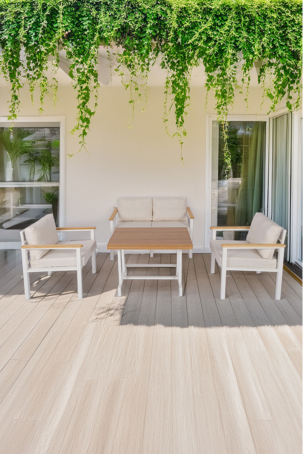 NEOKAS Metal Bahçe Oturma Grubu, Balkon Takımı, Kafe Koltuğu, Bekleme Alanı Koltuğu, 1 + 1 + 2 + Masa