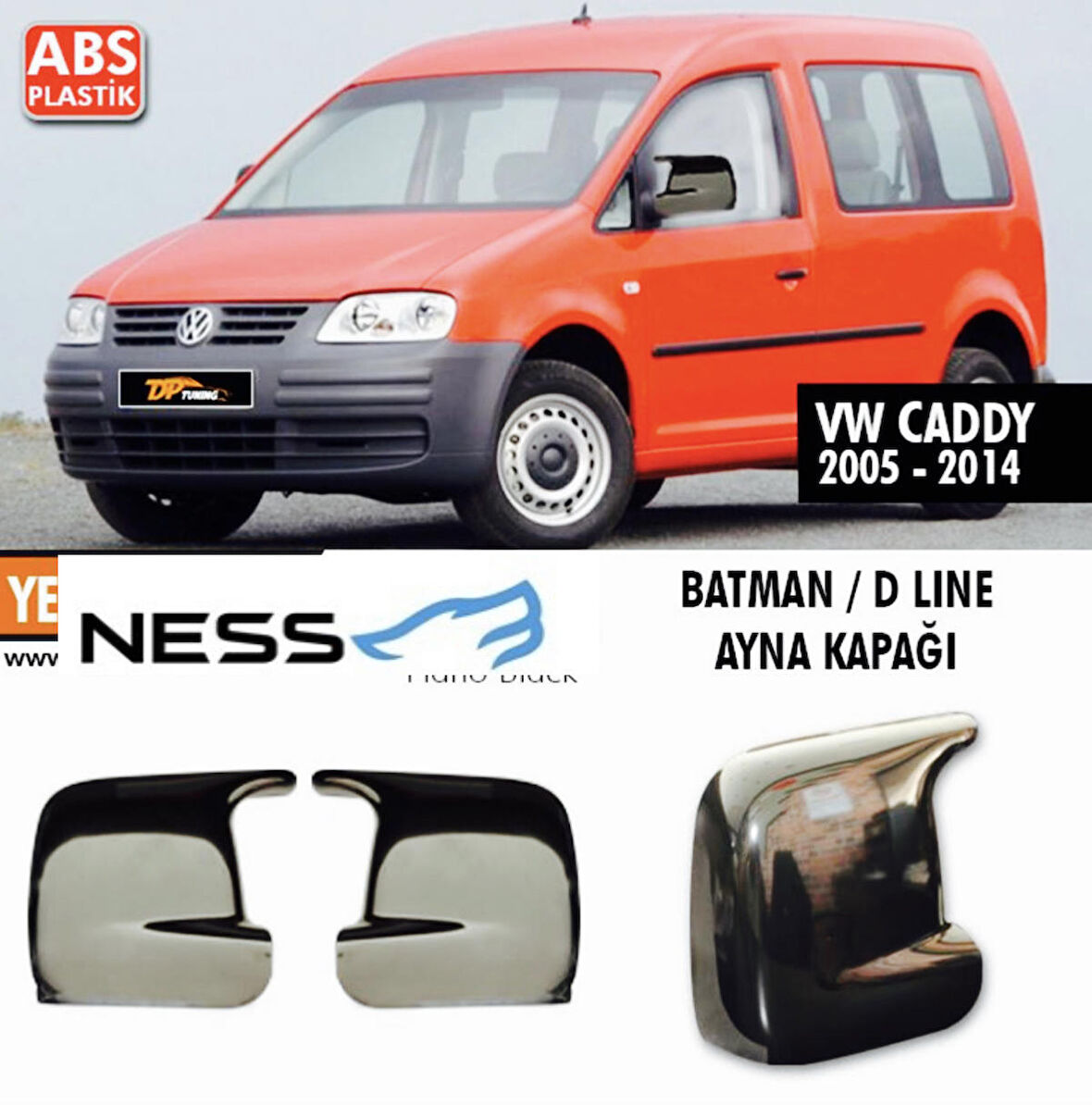 Ww caddy (2005-2014)piano black yarasa ayna kapağı 