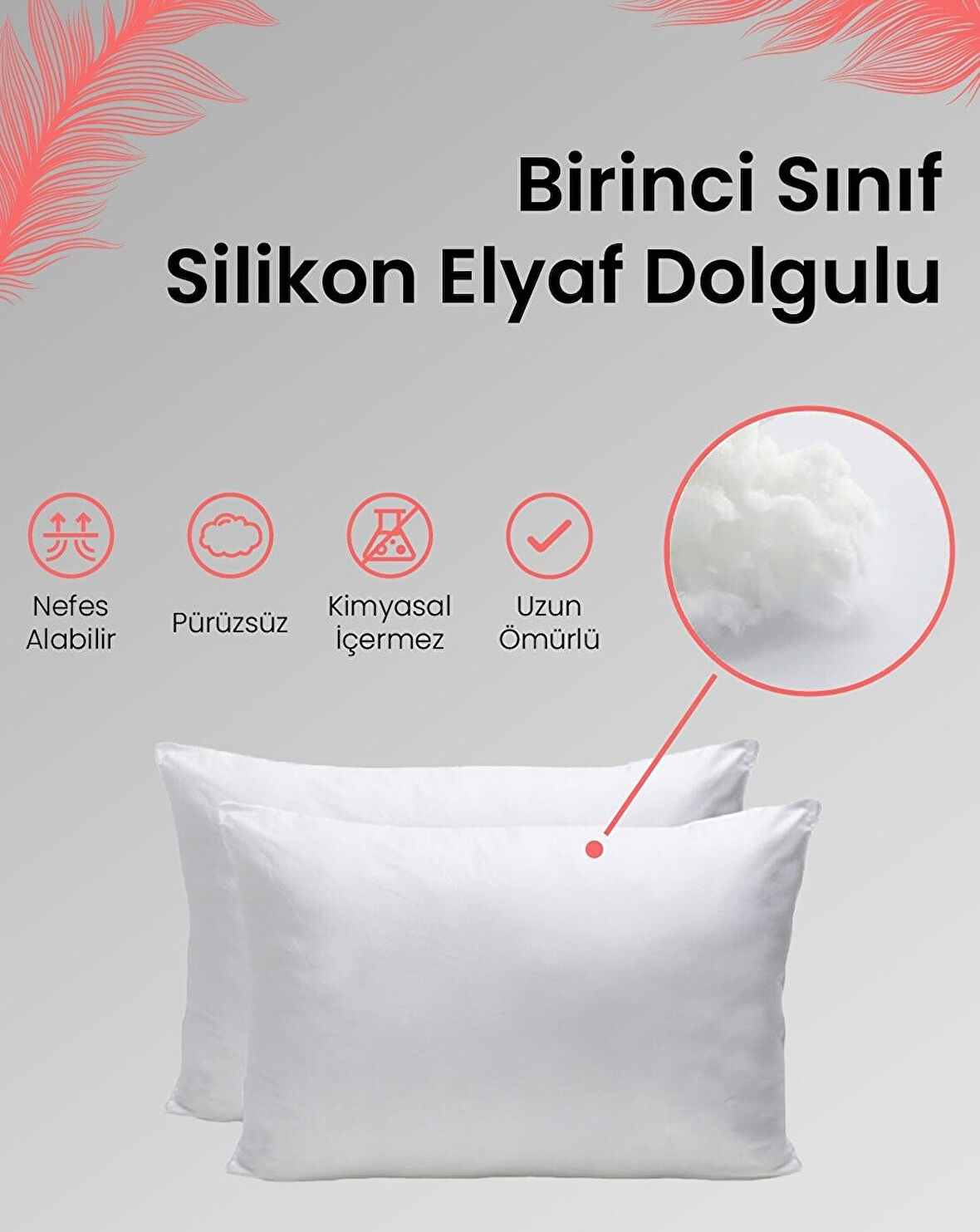 Yıkanabilir Antibakteriel Yumuşak Kumaş Yastık (Boncuk Elyaf 60x40 cm -  600 gr)