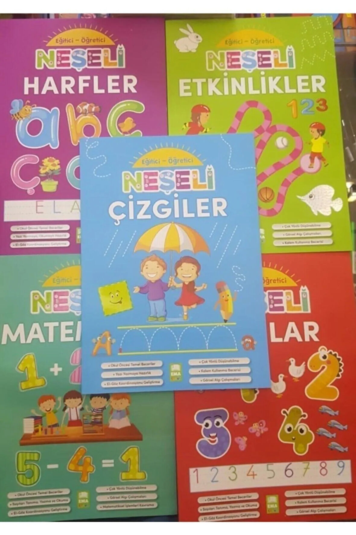 Neşeli Harfler, Matematik, Çizgiler, Etkinlikler, Sayılar Seti 5 Kitap