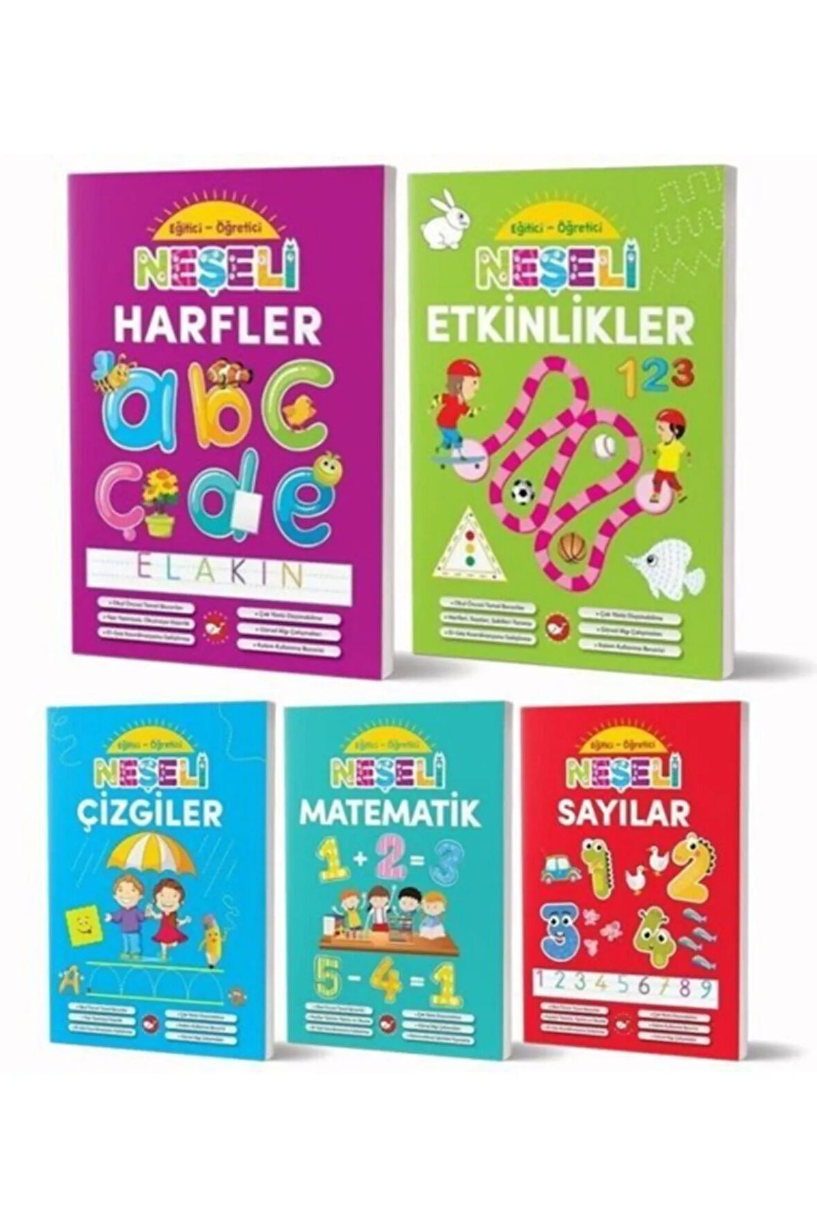 Eğitici Öğretici 1. Sınıf Hazırlık Için Neşeli Harfler, Sayılar, Çizgiler Mat. Elakin Serisi 5 Kitap