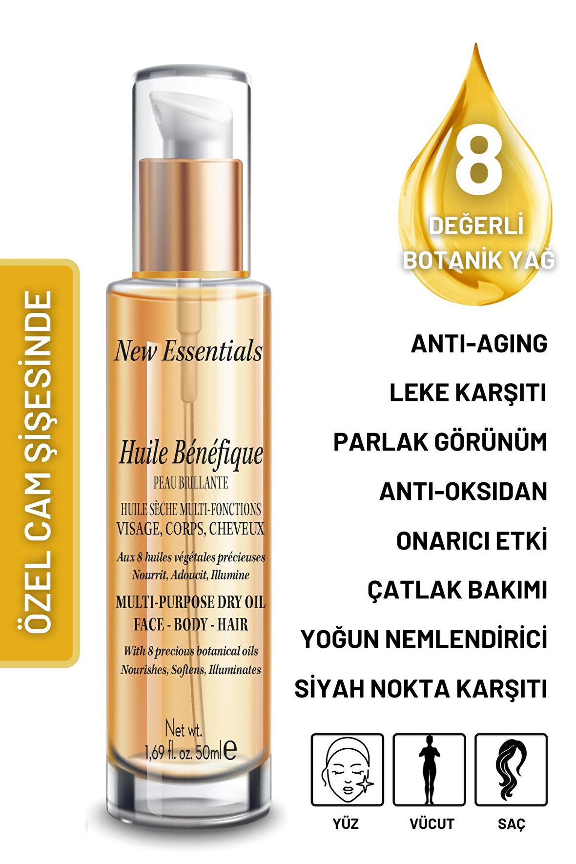 Nemlendirici ve Onarıcı Bakım Yağı (Saç, Cilt & Vücut) 50 ml