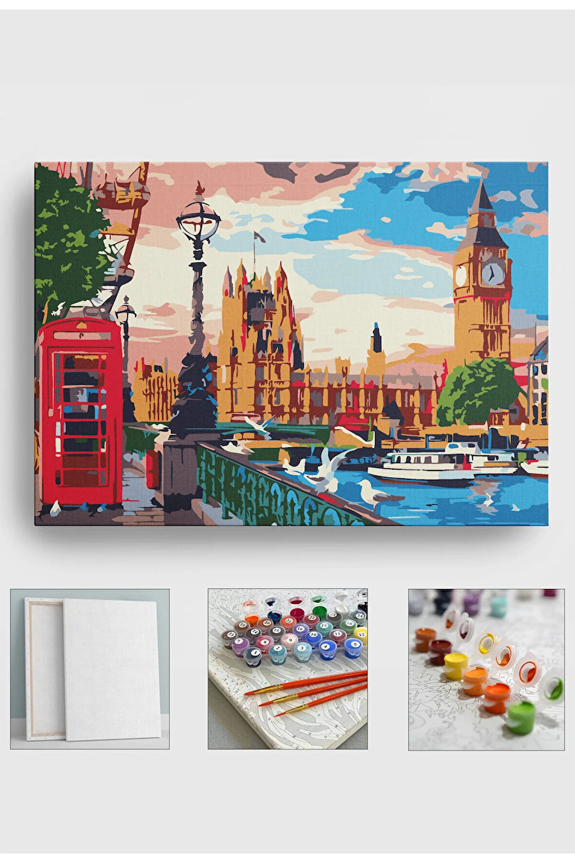 Sayılarla Boyama Seti Numaralı Tuval Fırça Boya 40x50 Cm NewYork Saat Kulesi