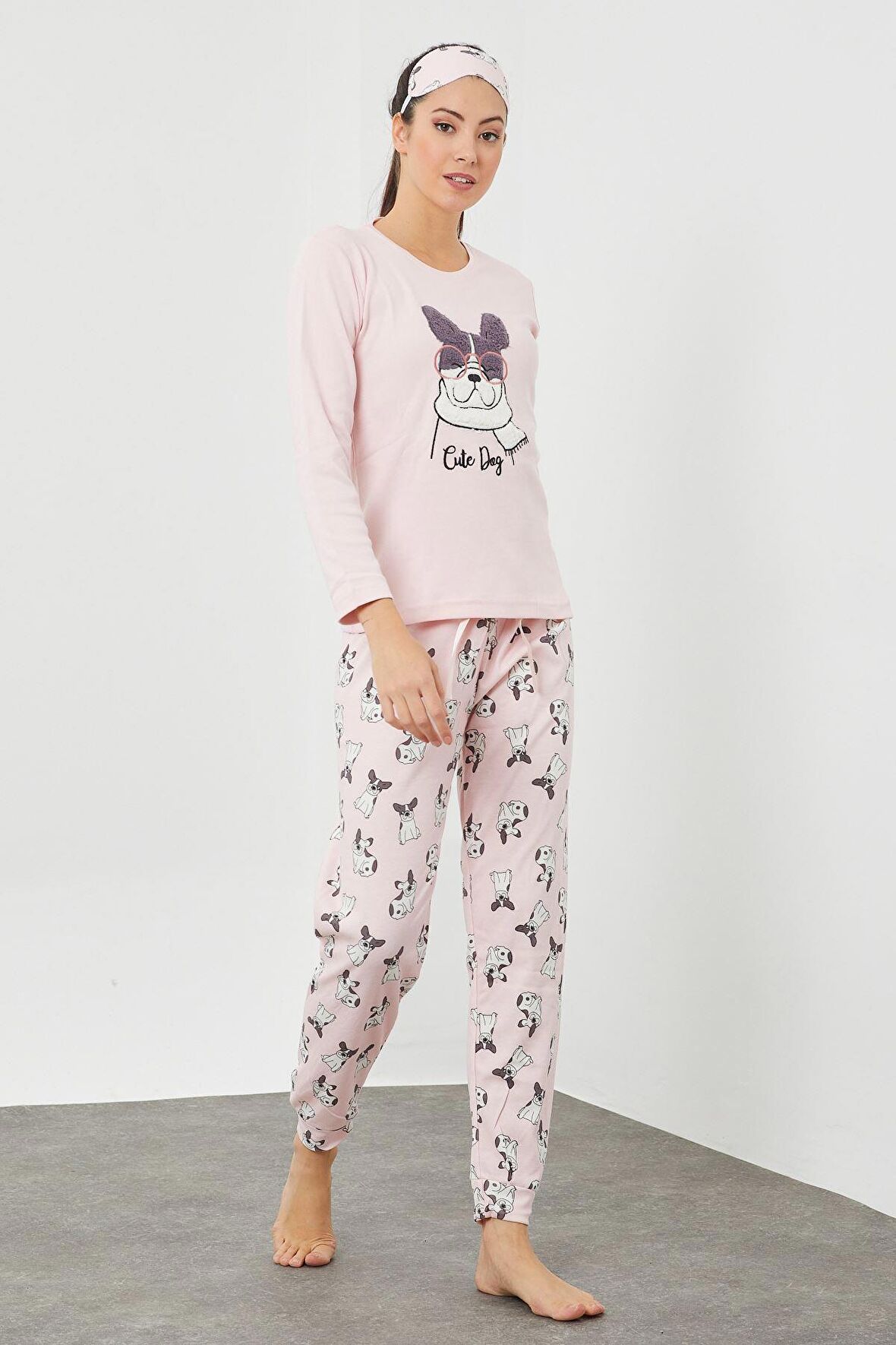 Göz Bantlı Peluş Baskılı Pijama Takım