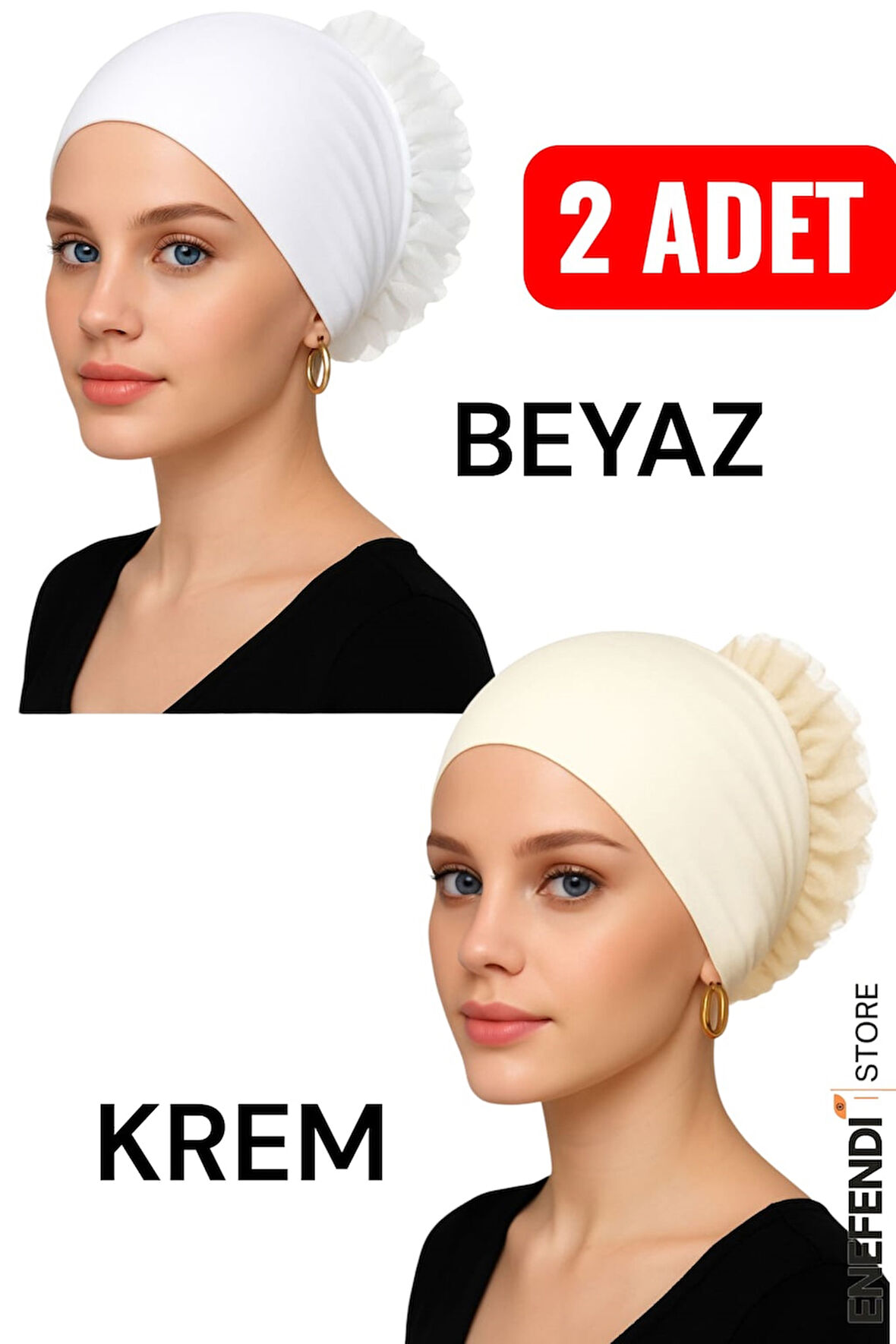 2 Adet Silikonlu Fırfırlı Bone Kaymaz Likralı Dikişsiz Krem Beyaz | Konforlu Şık Pratik Bone