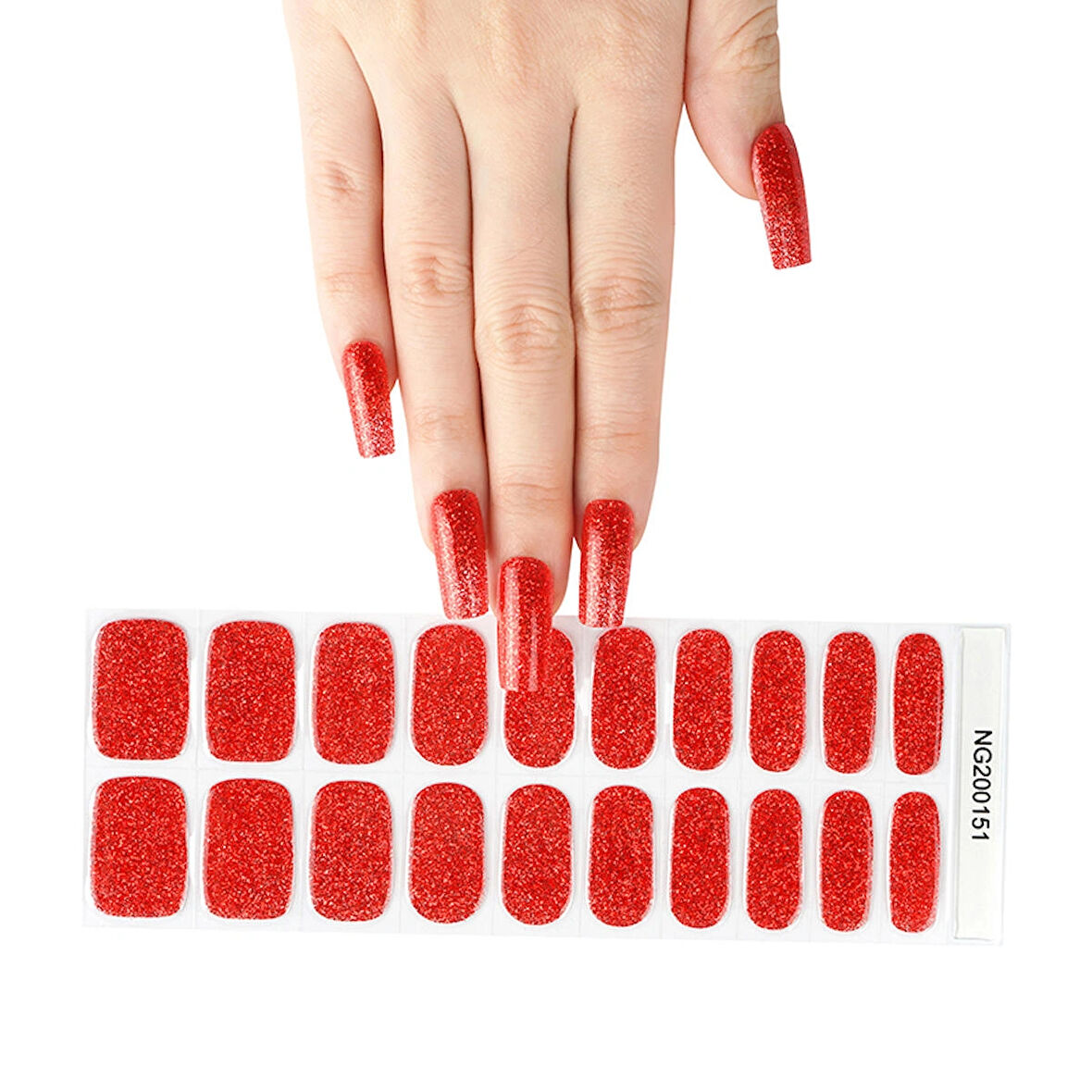 Glitter Red Jel Tırnak 20 Adet (2 Kullanım)