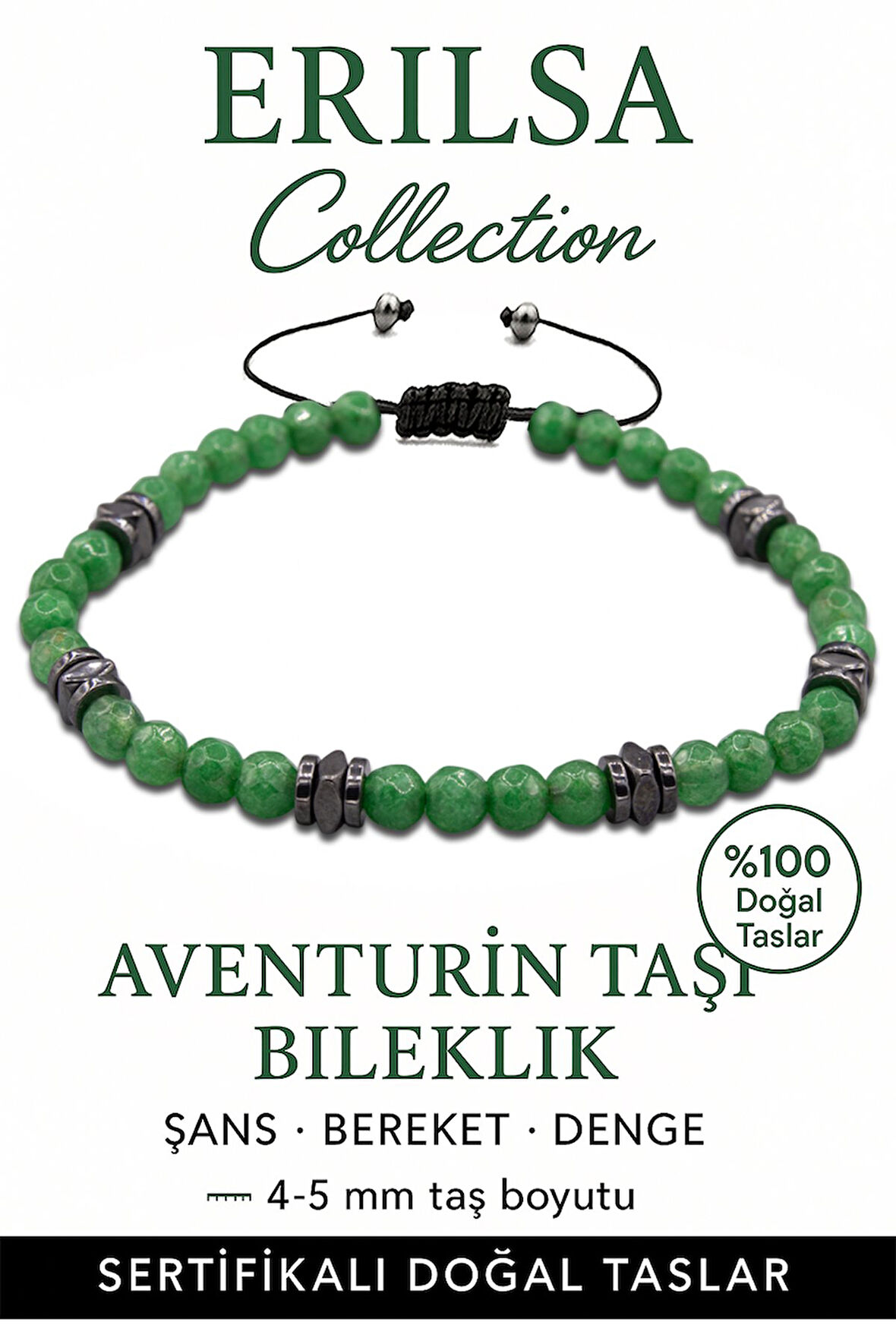 Sertifikalı Fasetli AAA+ Terahertz ve Aventurin Taşı Bileklik – İnce Model Şans ve Bereket