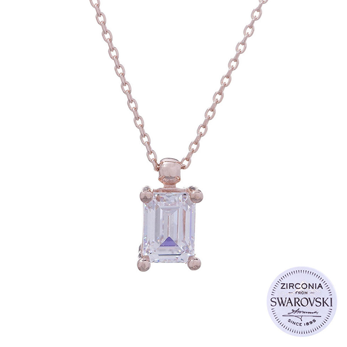925 Ayar Gümüş Rose Rengi Swarovski Baget Kolye