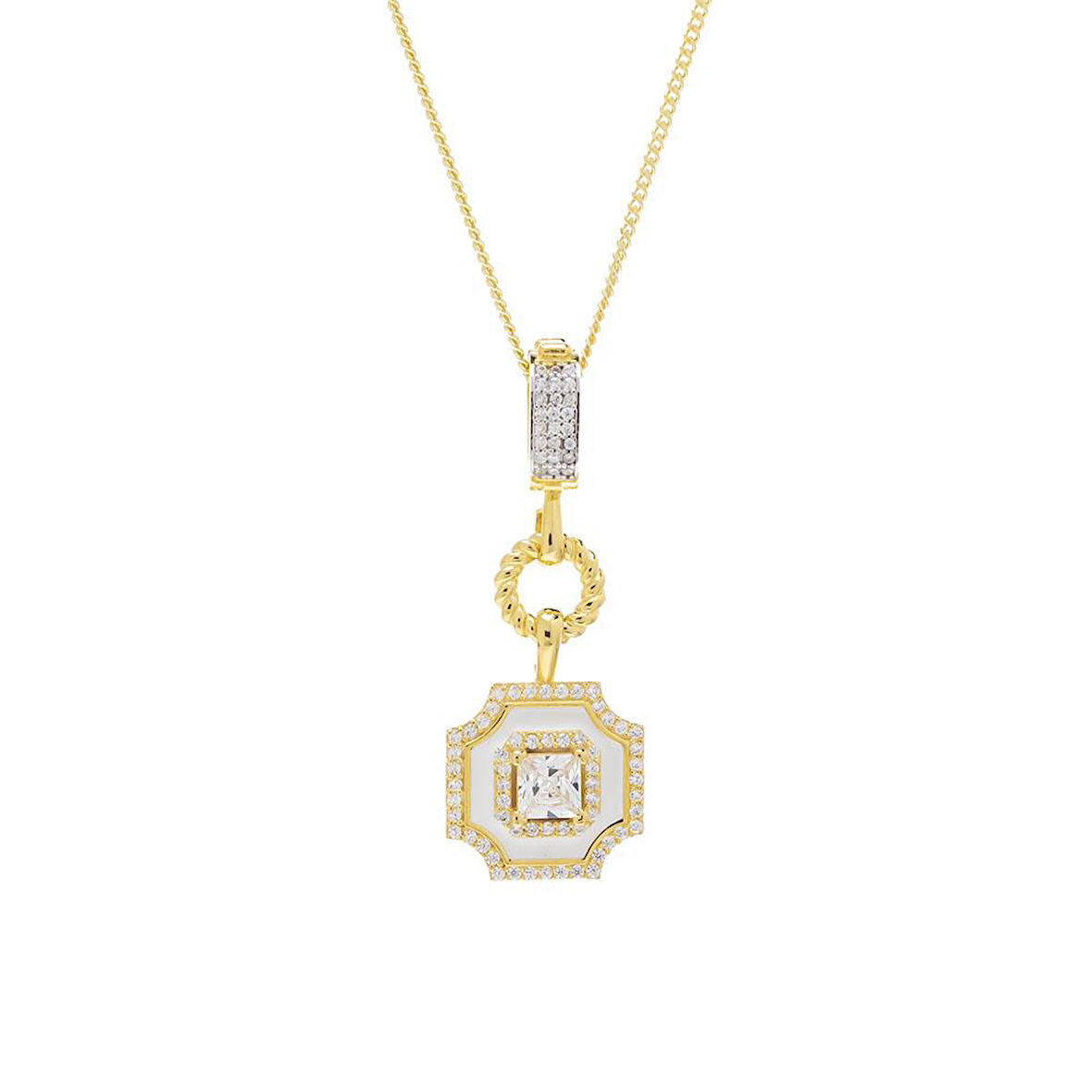 5mm Kare Zirkon Taşlı Beyaz Mineli Gold Rengi Gümüş Kadın Kolye
