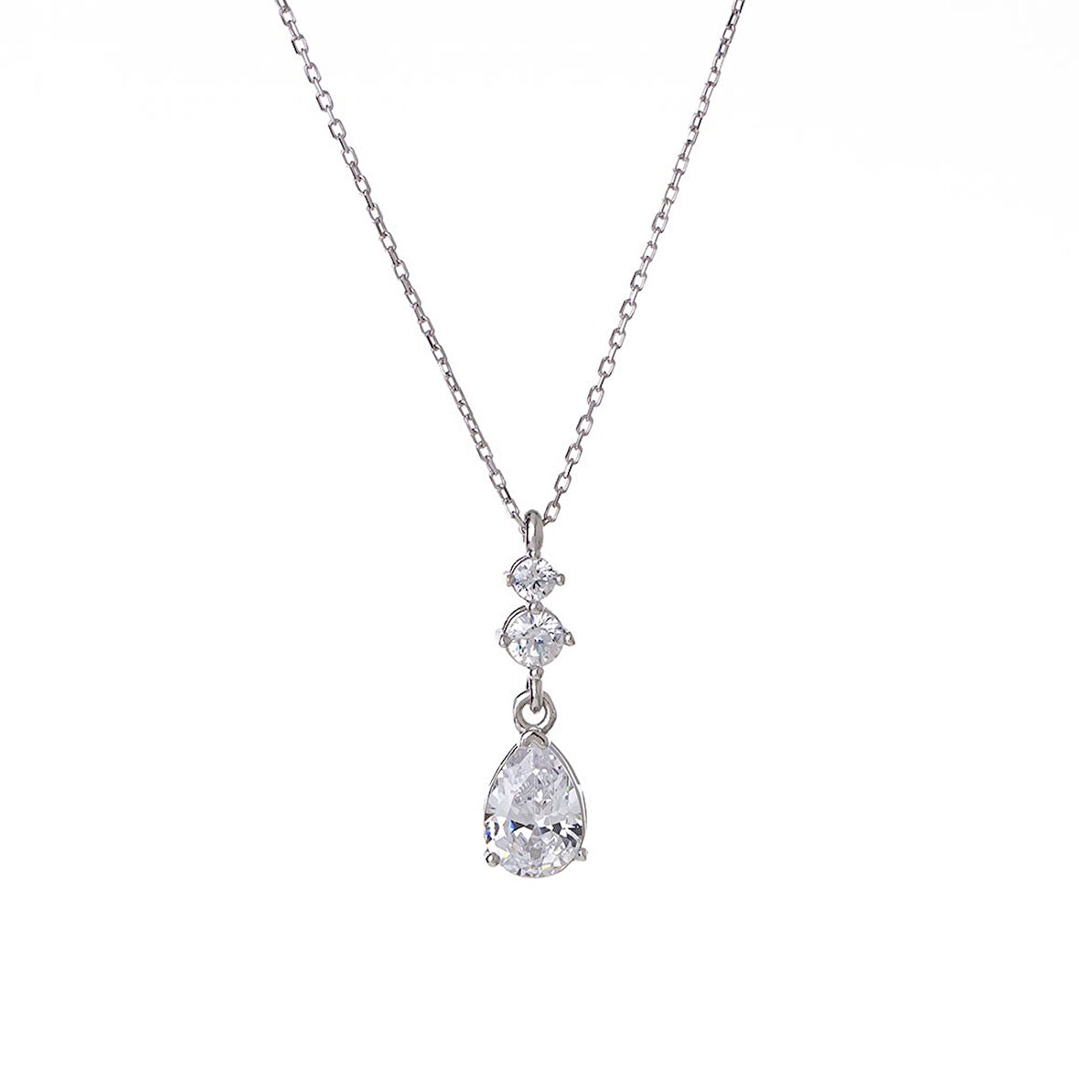 Damla Model Zirkon Taşlı 925 Ayar Gümüş Kadın Kolye