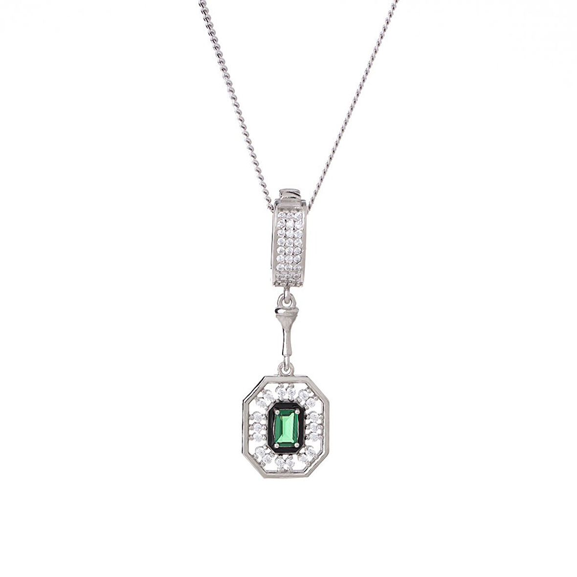 3-5 mm Baget Yeşil Zirkon Taşlı 925 Ayar Gümüş Kadın Kolye