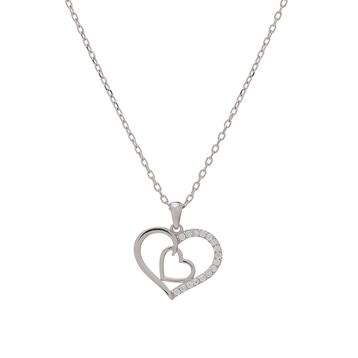 Kalp Zirkon Taşlı Model-4 925 Ayar Gümüş Kadın Kolye