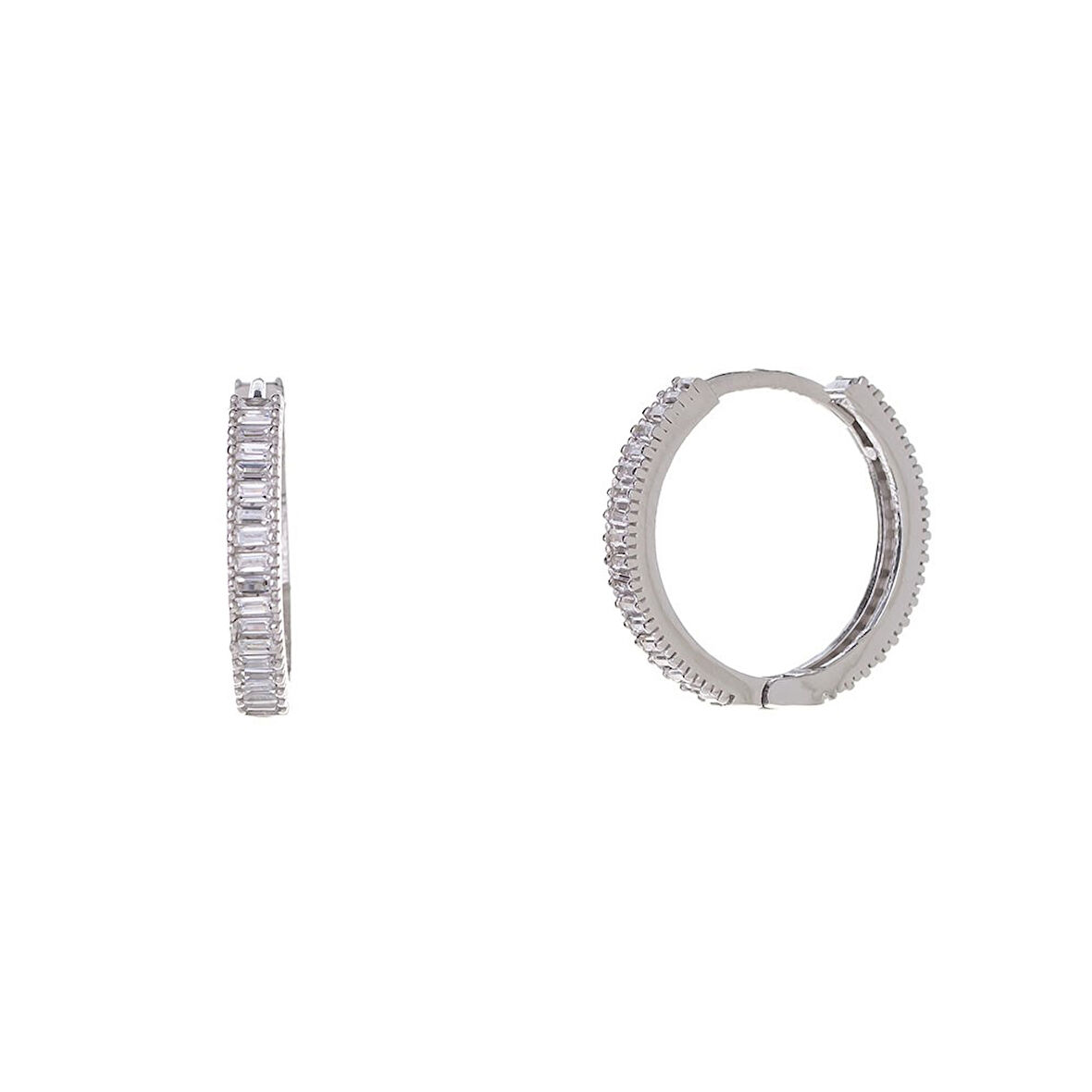 3 mm Baget Taşlı 925 Ayar Gümüş 20 mm Kadın Halka Küpe