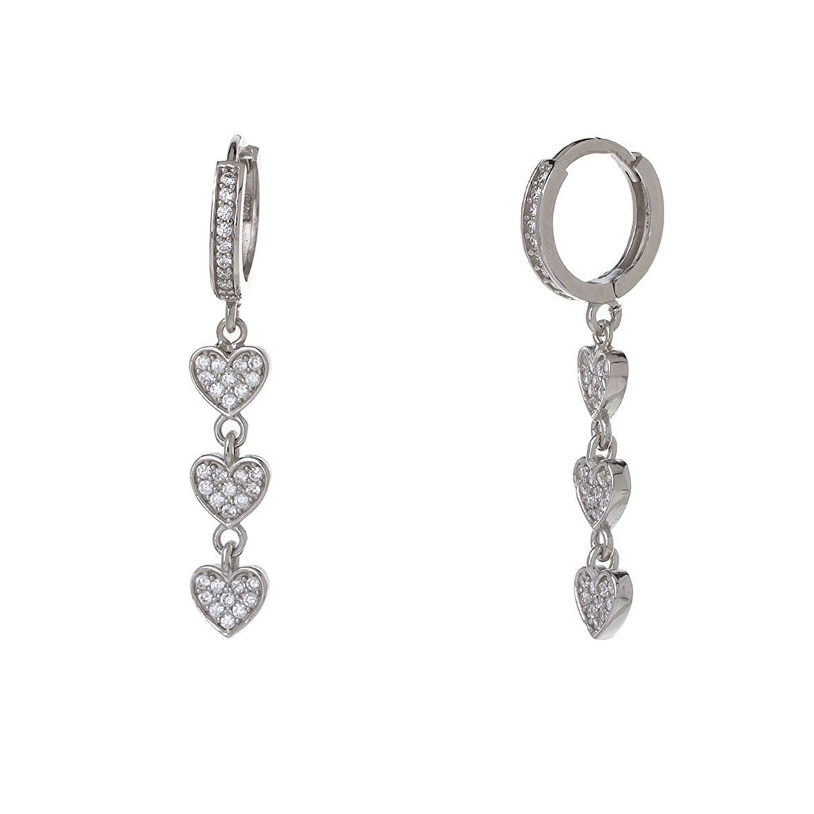 3'lü Kalp Model 925 Ayar Gümüş Zirkon Taşlı Kadın Küpe