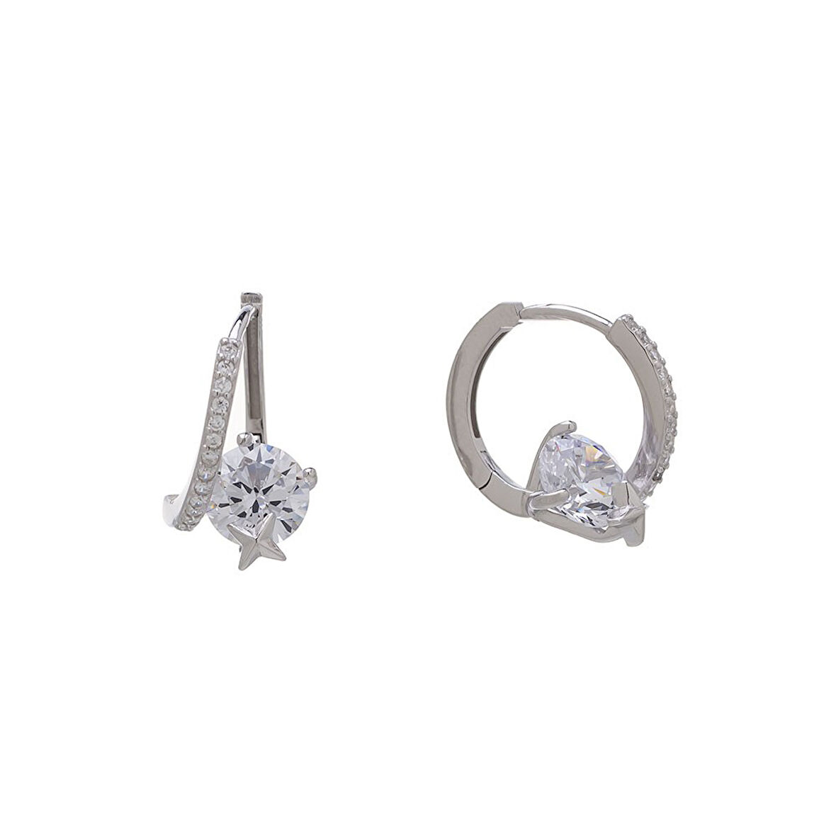 Tektaş Model 925 Ayar Gümüş Zirkon Taşlı Kadın Halka Küpe