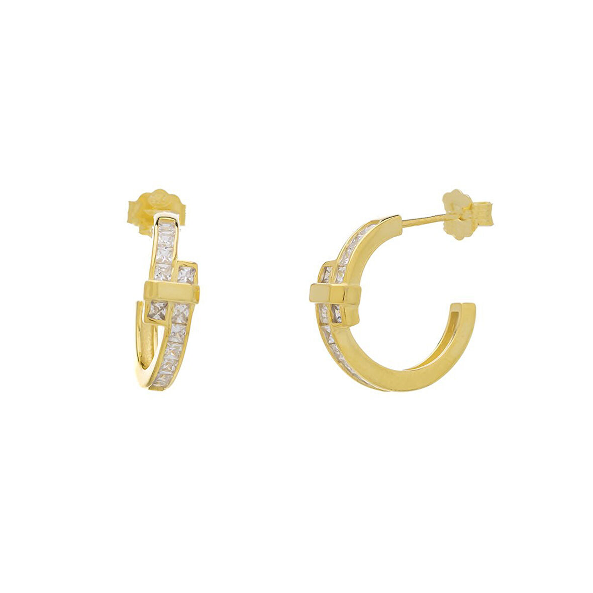 Gold Rengi Zirkon Taşlı 925 Ayar Gümüş Kadın Halka Küpe