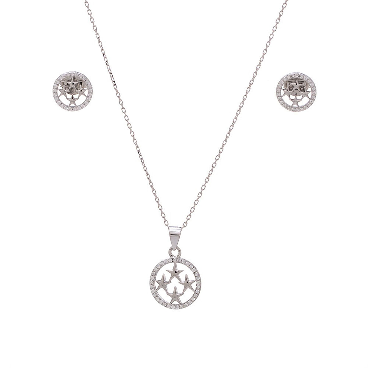 Halka Yıldız Model 925 Ayar Gümüş Kadın 2'li Set